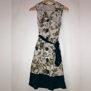 Anthropologie Burlapp Floral Button-Front Linen 50’s Style Swing Dress M